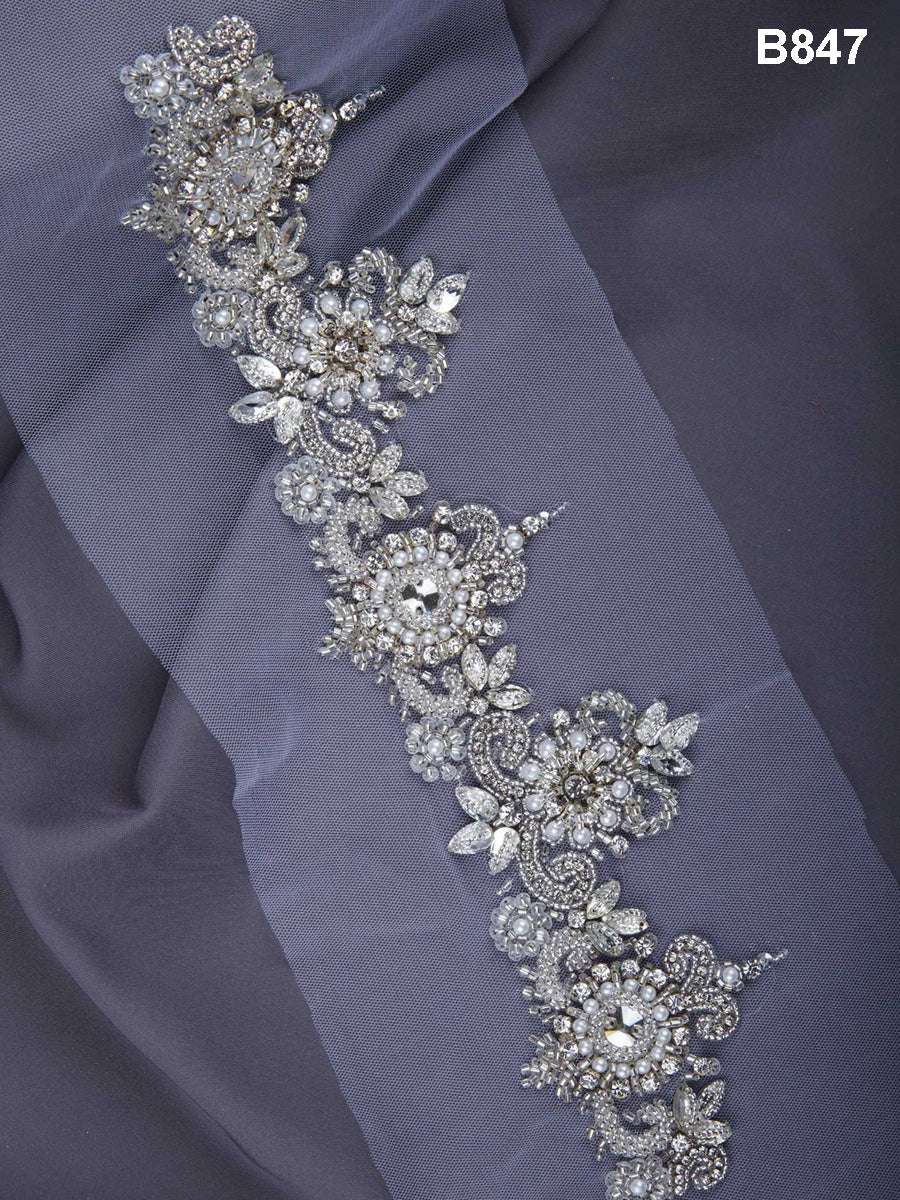 #B0847 Enchanting Elegance: Intricate Hand-Beaded Trim with Beads, Sequins, and Rhinestones