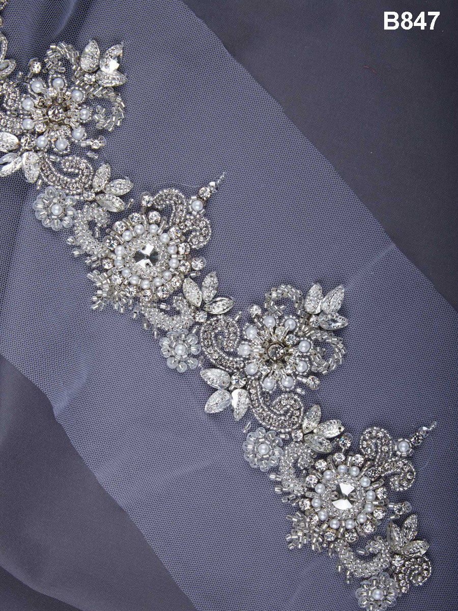 #B0847 Enchanting Elegance: Intricate Hand-Beaded Trim with Beads, Sequins, and Rhinestones