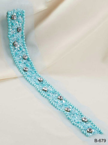 #B0679 Gorgeous Hand-Beaded Trim with Sparkling Beads and Sequins in a Geometric Pattern
