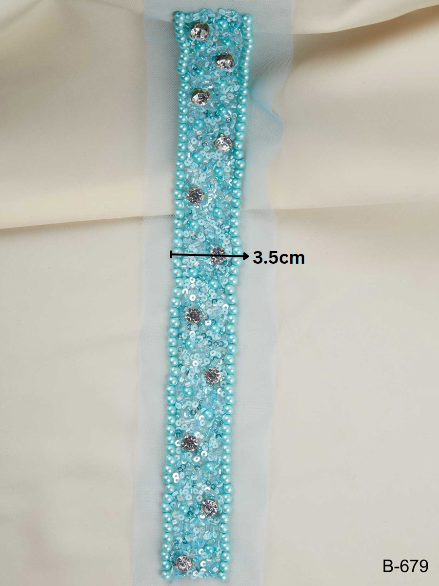 #B0679 Gorgeous Hand-Beaded Trim with Sparkling Beads and Sequins in a Geometric Pattern