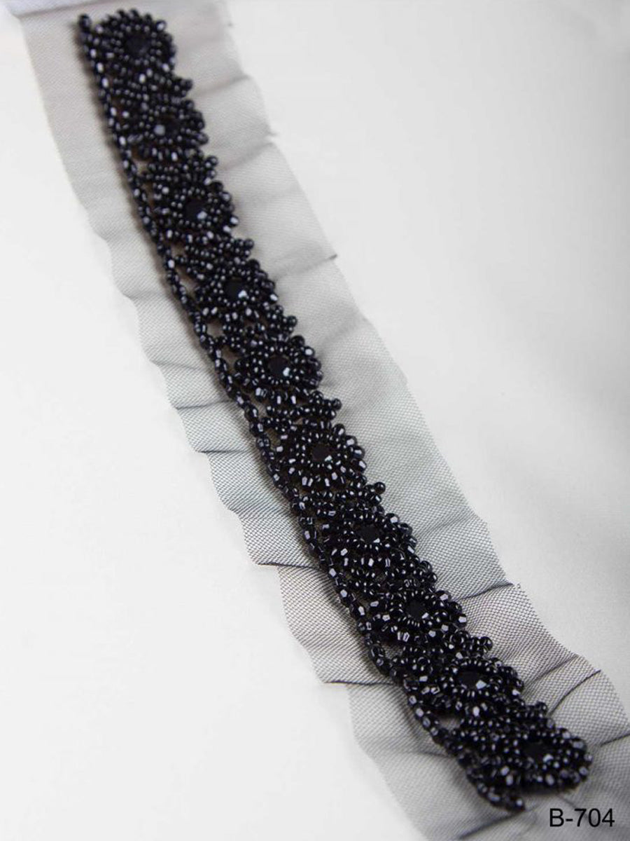 #B0704 Hand-Crafted Beaded Trim with Sequins in Modern Floral Design