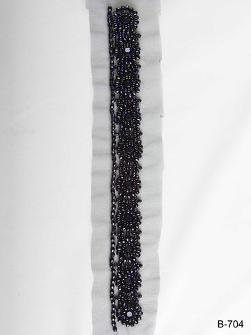 #B0704 Hand-Crafted Beaded Trim with Sequins in Modern Floral Design