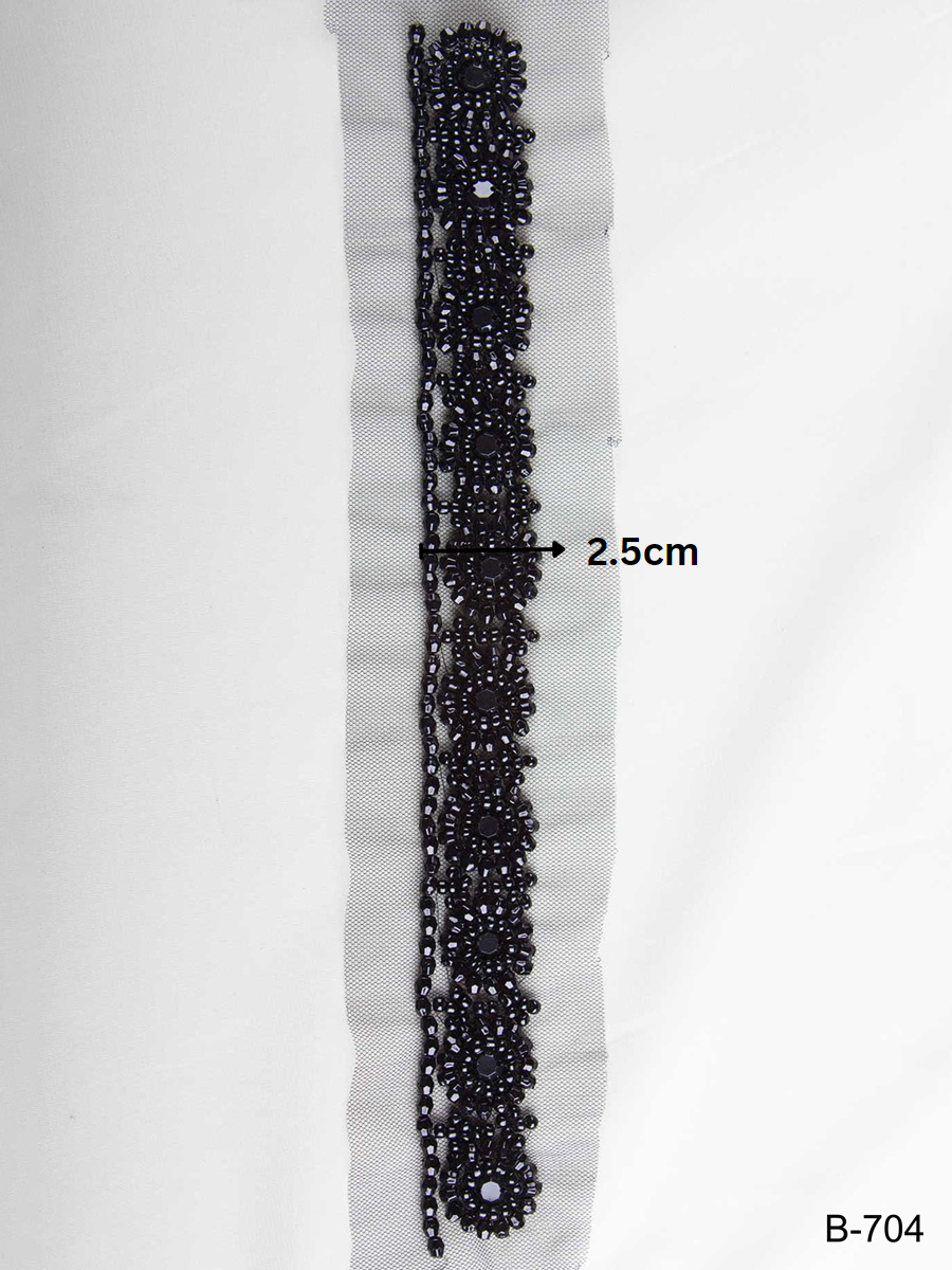 #B0704 Hand-Crafted Beaded Trim with Sequins in Modern Floral Design