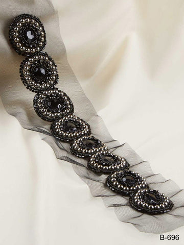 #B0696 Stunning Hand-Beaded Trim with Intricate Beads and Sequins in a Mesmerizing Geometric Design