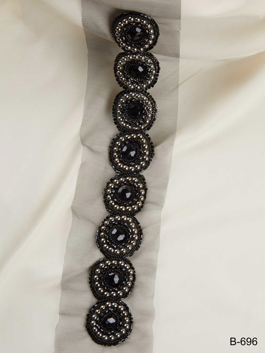 #B0696 Stunning Hand-Beaded Trim with Intricate Beads and Sequins in a Mesmerizing Geometric Design