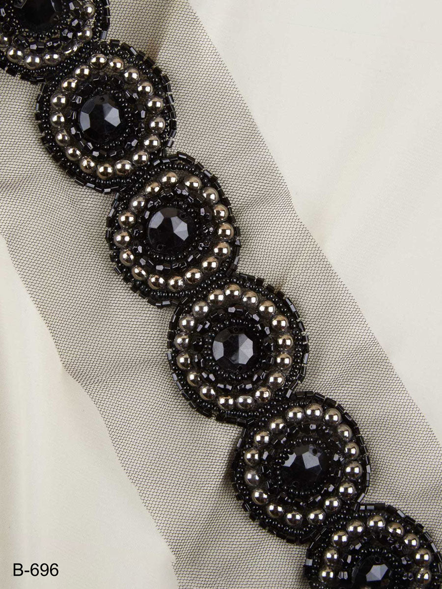 #B0696 Stunning Hand-Beaded Trim with Intricate Beads and Sequins in a Mesmerizing Geometric Design