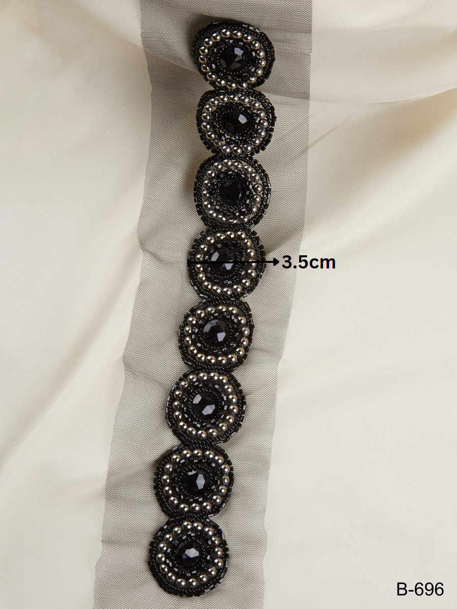 #B0696 Stunning Hand-Beaded Trim with Intricate Beads and Sequins in a Mesmerizing Geometric Design