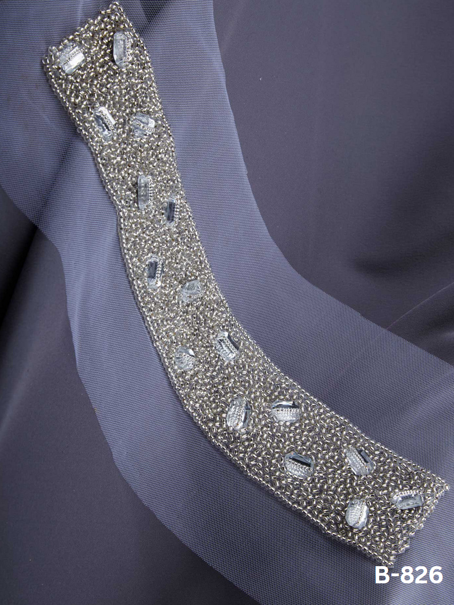 #B0826 Beautiful Hand-Beaded Trim with Sparkling Beads and Sequins in a Stunning Geometric Design