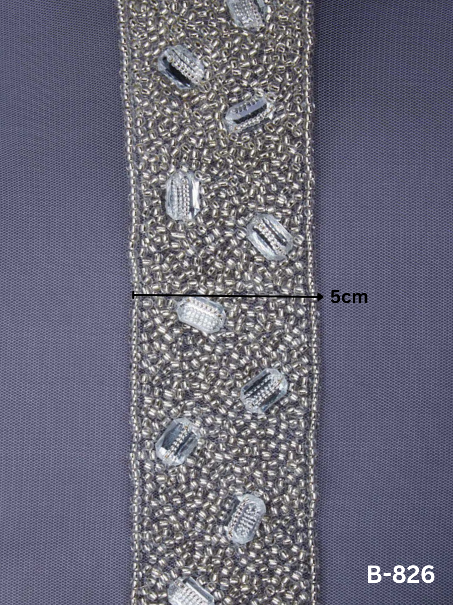 #B0826 Beautiful Hand-Beaded Trim with Sparkling Beads and Sequins in a Stunning Geometric Design