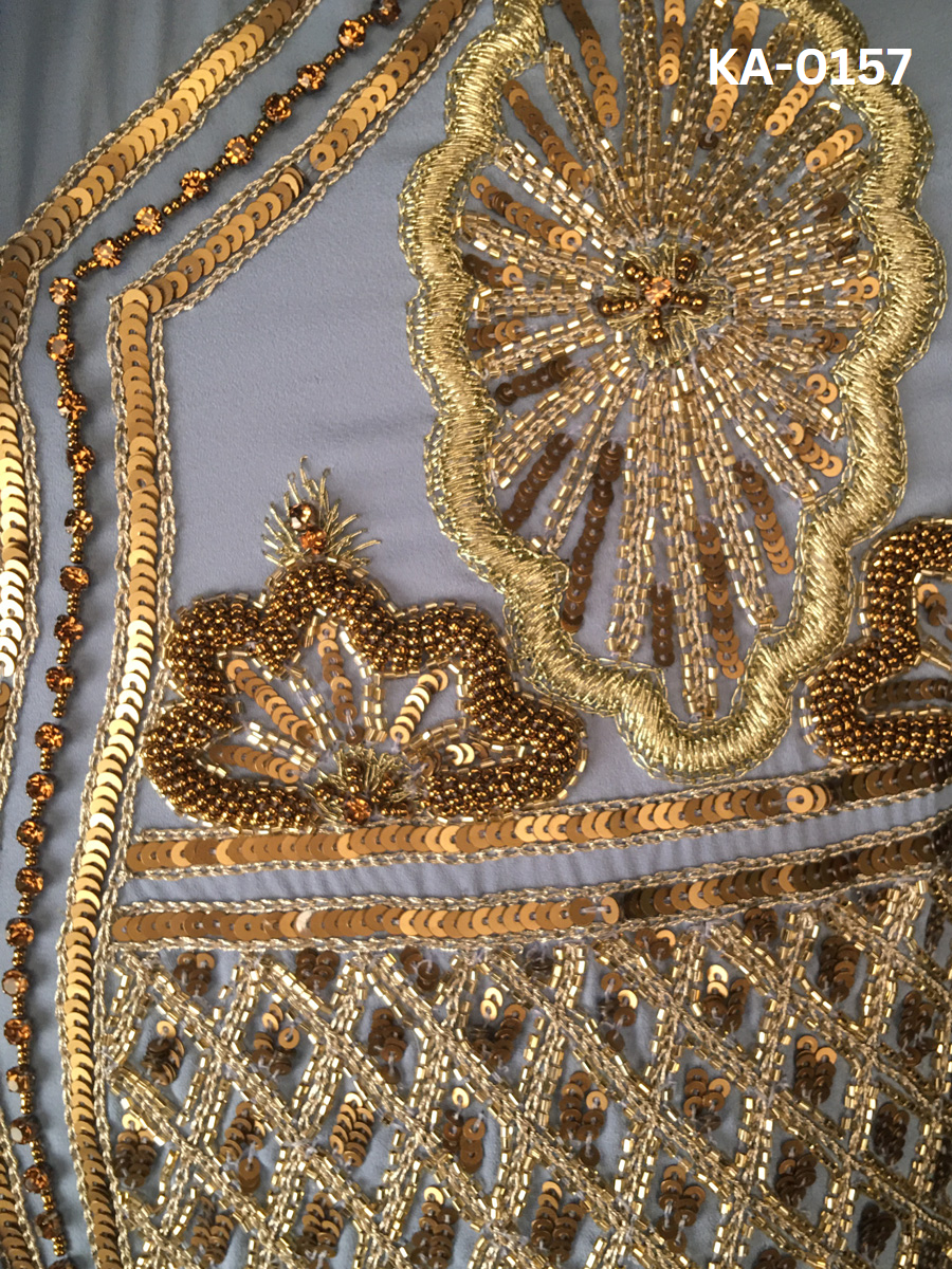 #KA0157 Stunning Hand-Beaded Kaftan Panel with Intricate Golden Embroidery, Shimmering Beads, and Sparkling Sequins in Traditional Indian Design
