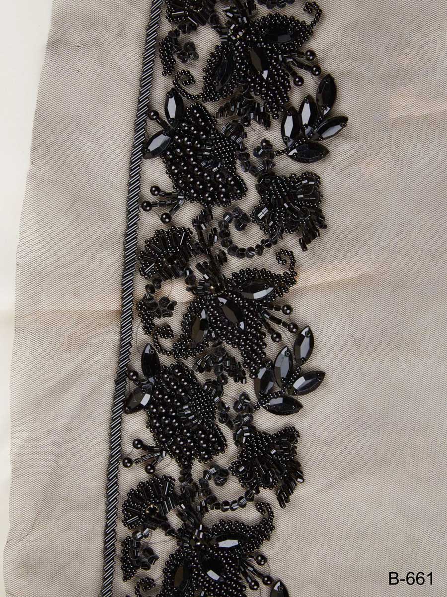 #B0661 Luxurious Hand-Sewn Trim with Beads and Sequins in Modern Floral Design