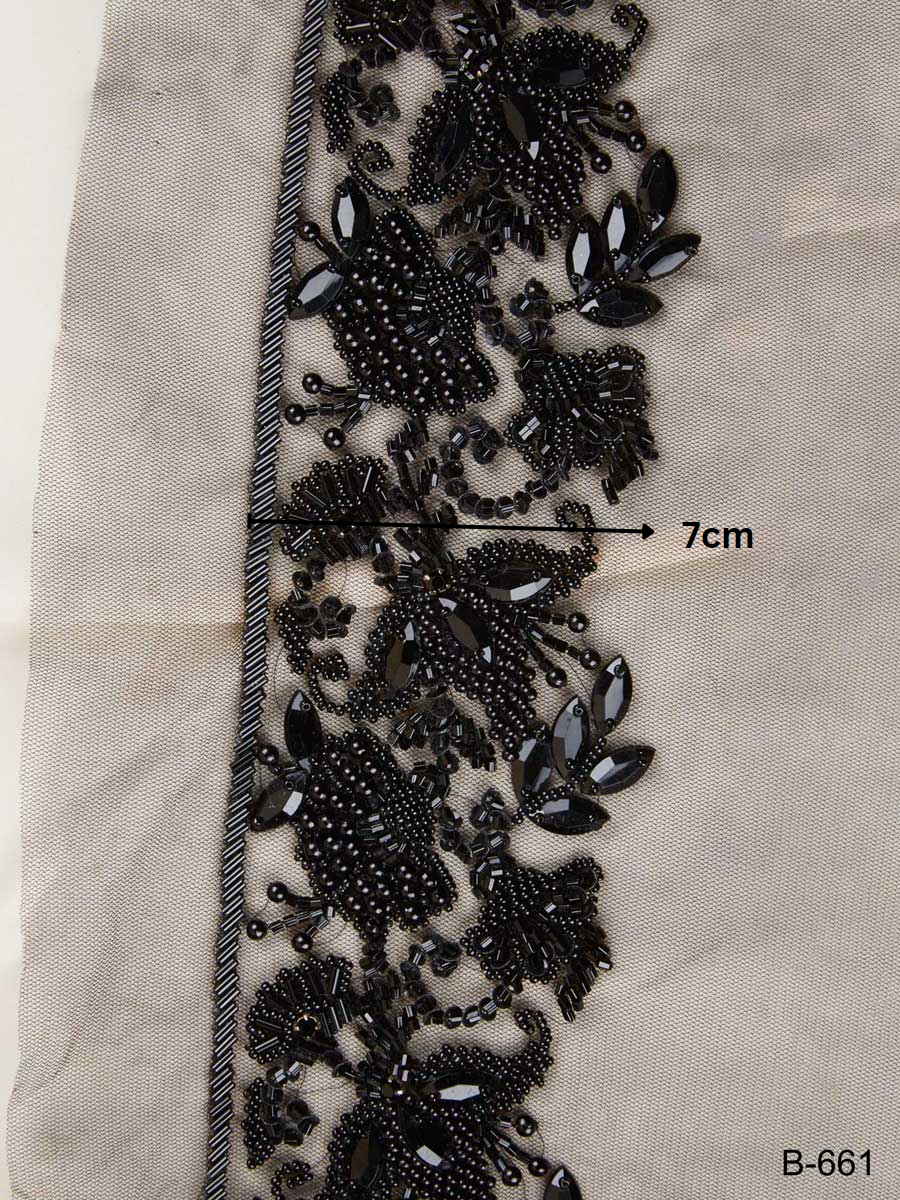 #B0661 Luxurious Hand-Sewn Trim with Beads and Sequins in Modern Floral Design